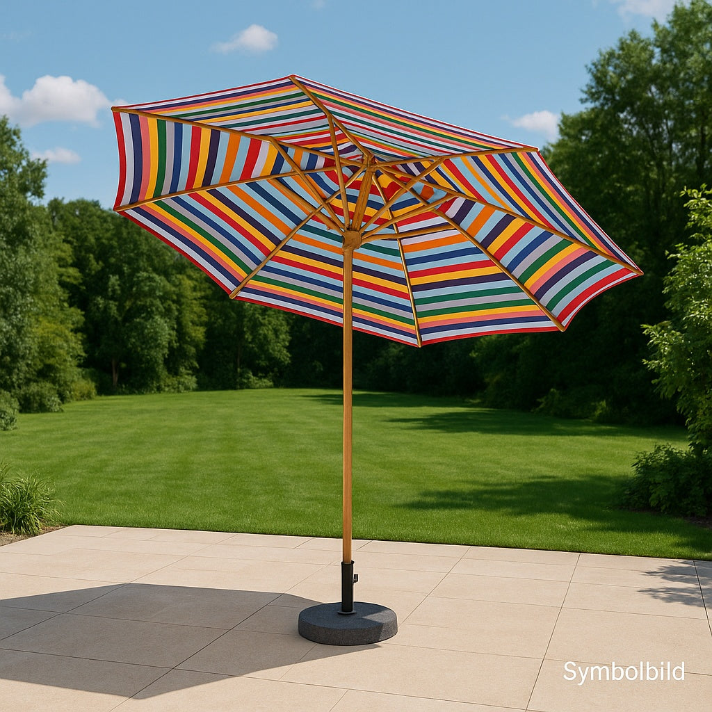 Klassischer Sonnenschirm Ø 300 cm in Multicolor mit Flaschenzug & Knick