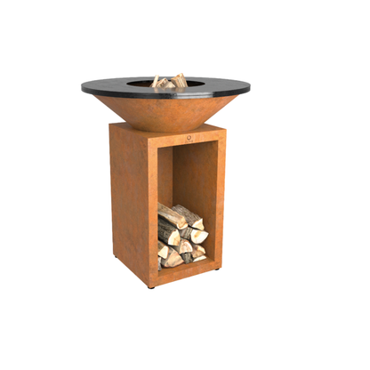 OFYR Classic Storage 85 – Outdoor Feuergrill mit integriertem Holzfach in Corten oder Schwarz