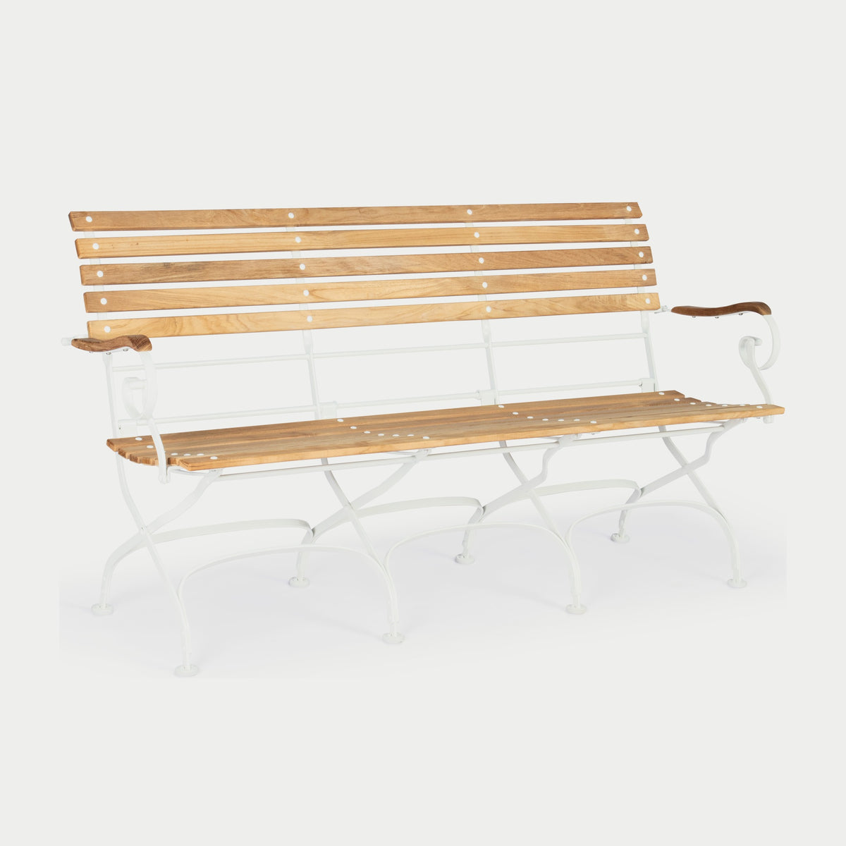 Weishäupl Classic Bank 3-Sitzer Weiß mit Teak – freigestellt