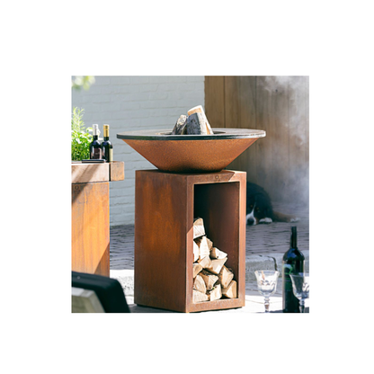 OFYR Classic Storage 85 – Outdoor Feuergrill mit integriertem Holzfach in Corten oder Schwarz