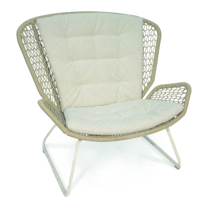 Wing light Relax Sessel Aluminium weiß, fm-rope hellgrau, mit Sitz- und Rückenkissen Pebble