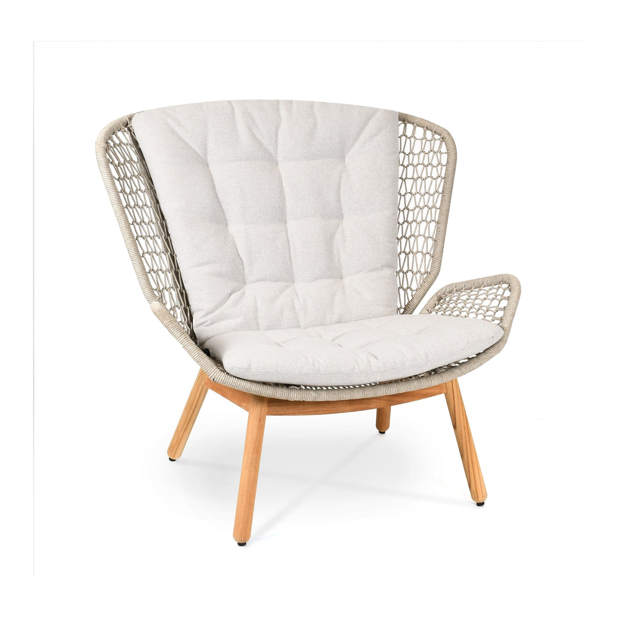 Wing light Relax Sessel Untergestell Teak, fm-rope hellgrau, mit Sitz- und Rückenkissen Pebble