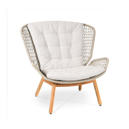 Wing light Relax Sessel Untergestell Teak, fm-rope hellgrau, mit Sitz- und Rückenkissen Pebble