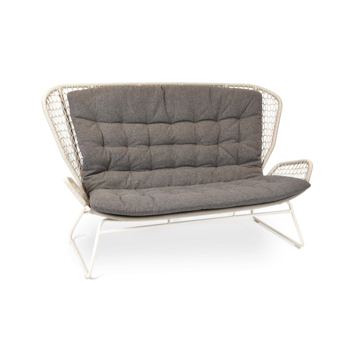 Wing light Relax Sofa Aluminium weiß, fm-rope hellgrau, Sitz- und Rückenkissen Granite
