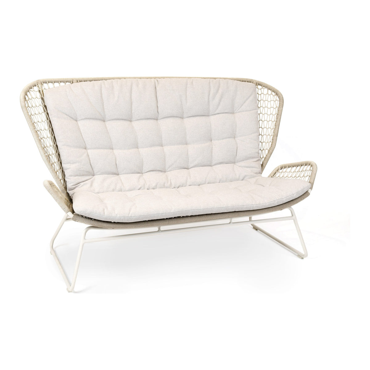 Wing light Relax Sofa Aluminium weiß, fm-rope hellgrau, Sitz- und Rückenkissen Pebble