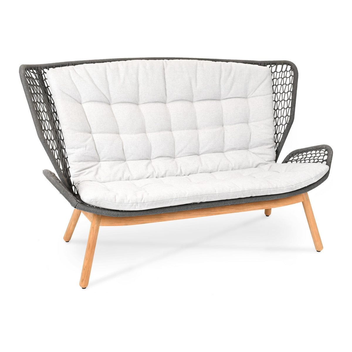 Wing light Relax Sofa Untergestell Teak, fm-rope anthrazit, Sitz- und Rückenkissen Pebble
