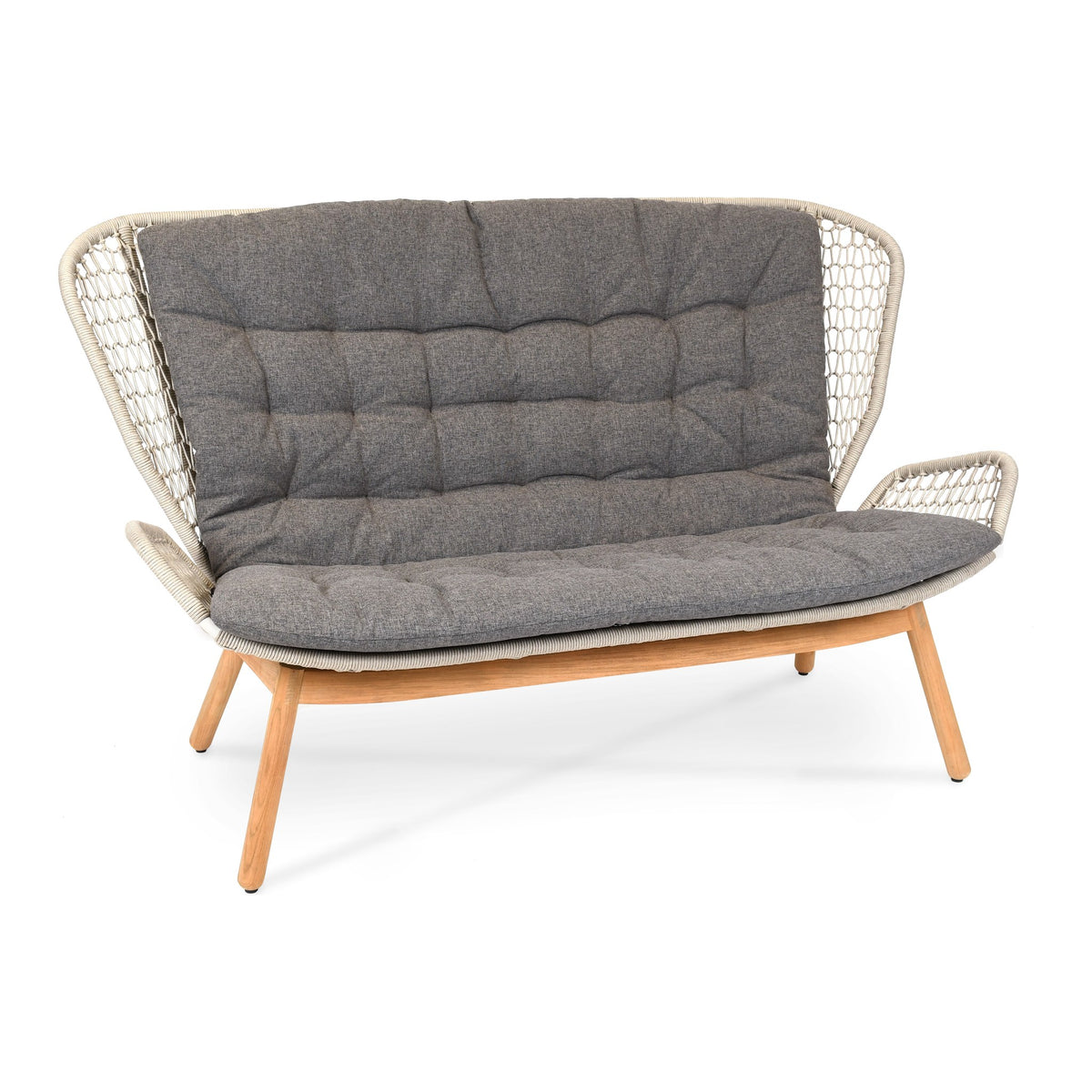 Wing light Relax Sofa Untergestell Teak, fm-rope hellgrau, Sitz- und Rückenkissen Granite