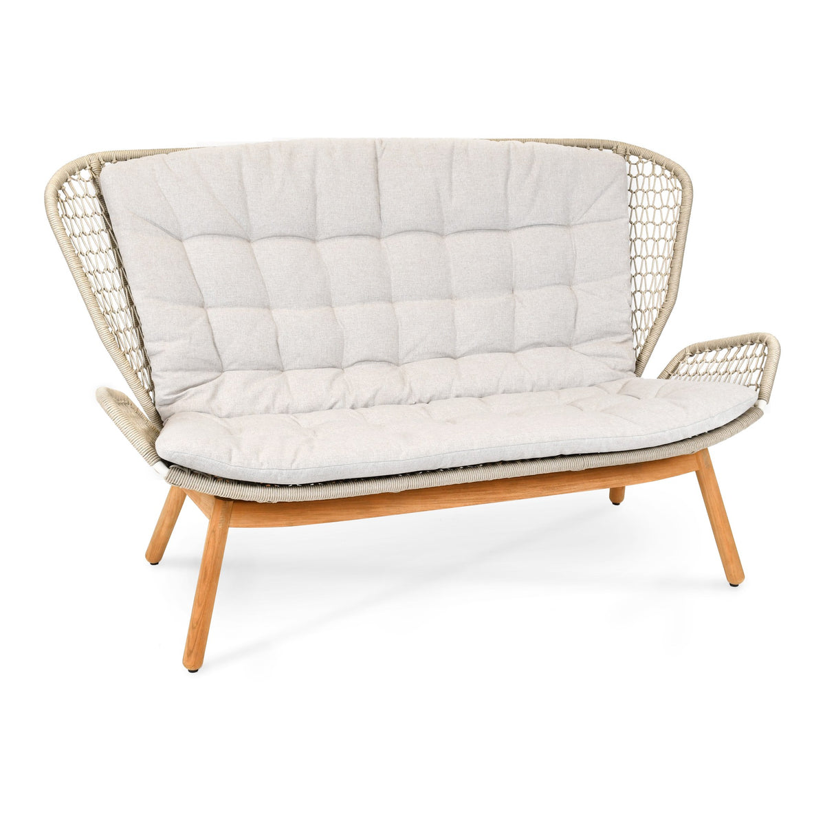 Wing light Relax Sofa Untergestell Teak, fm-rope hellgrau, Sitz- und Rückenkissen Pebble
