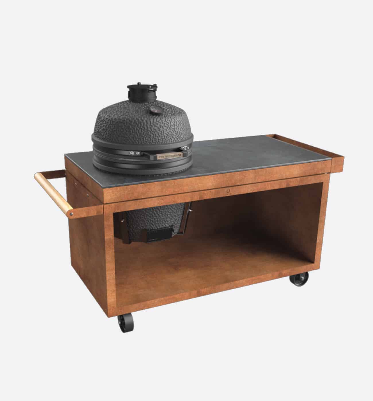 OFYR Kamado Table Corten 150 PRO+ Ceramic Dark – Corten-Tisch mit dunkler Keramik-Arbeitsfläche und Aussparung für Kamado-Grill