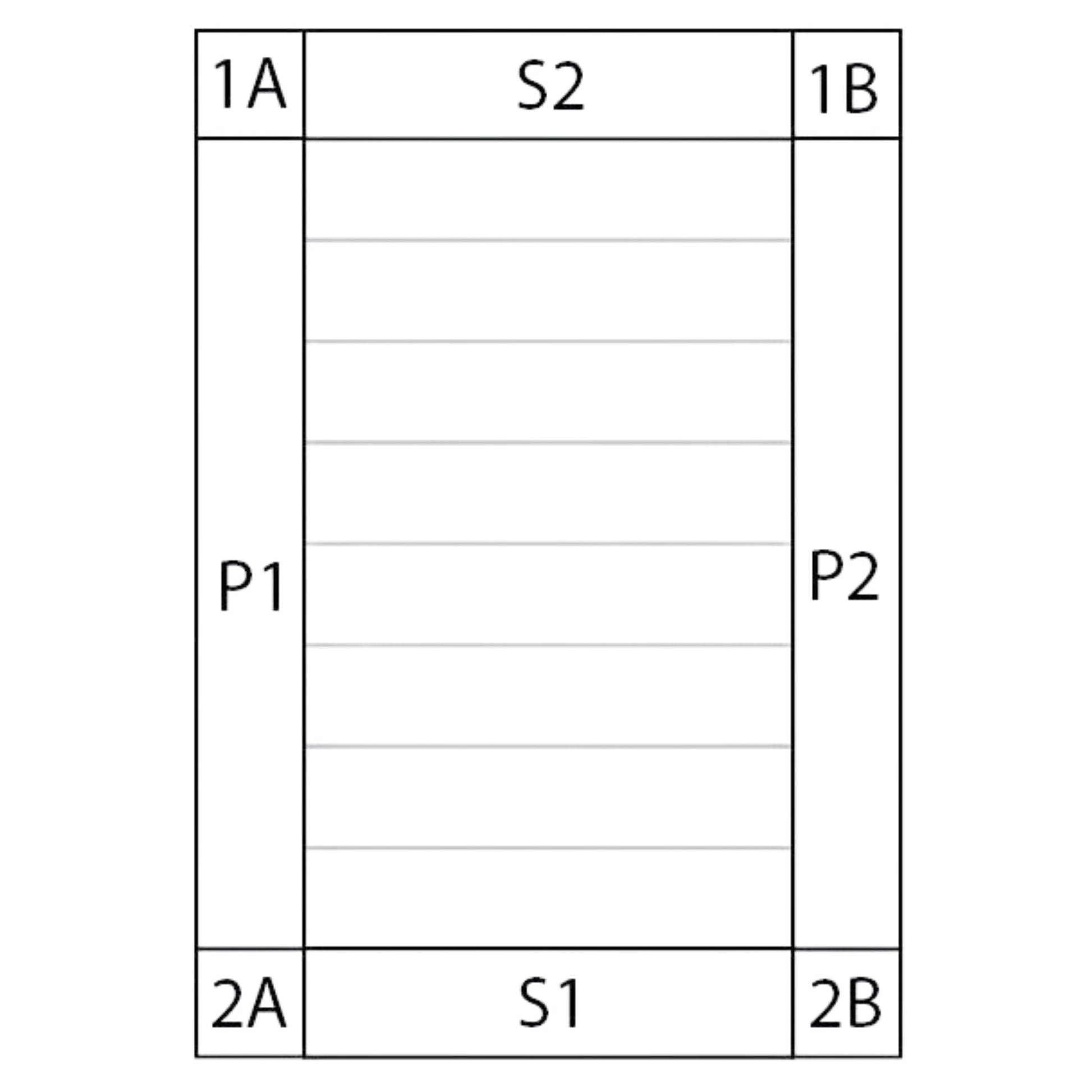 Renson Lamellendach – Skizze Pfosten-Positionen (1A, 2A, 1B, 2B)