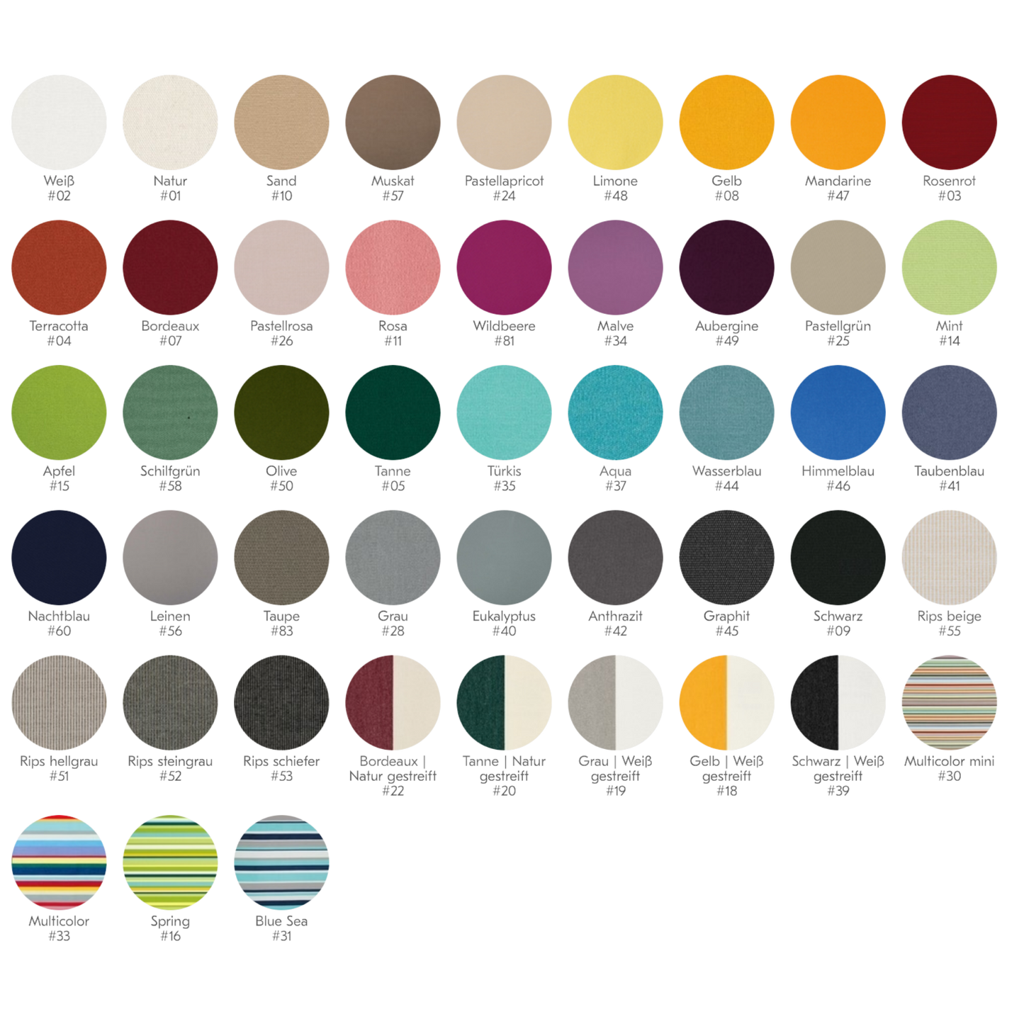 Weishäupl Acryl-Farbübersicht Sonnenschirme