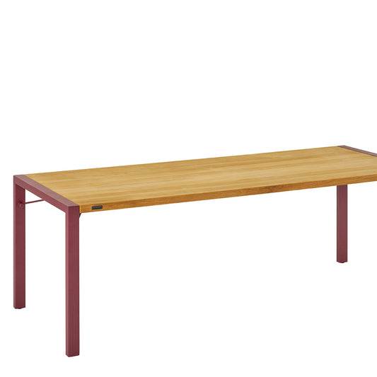 Weishäupl Flip Tisch 220×90 cm in Beere mit Teak-Tischplatte