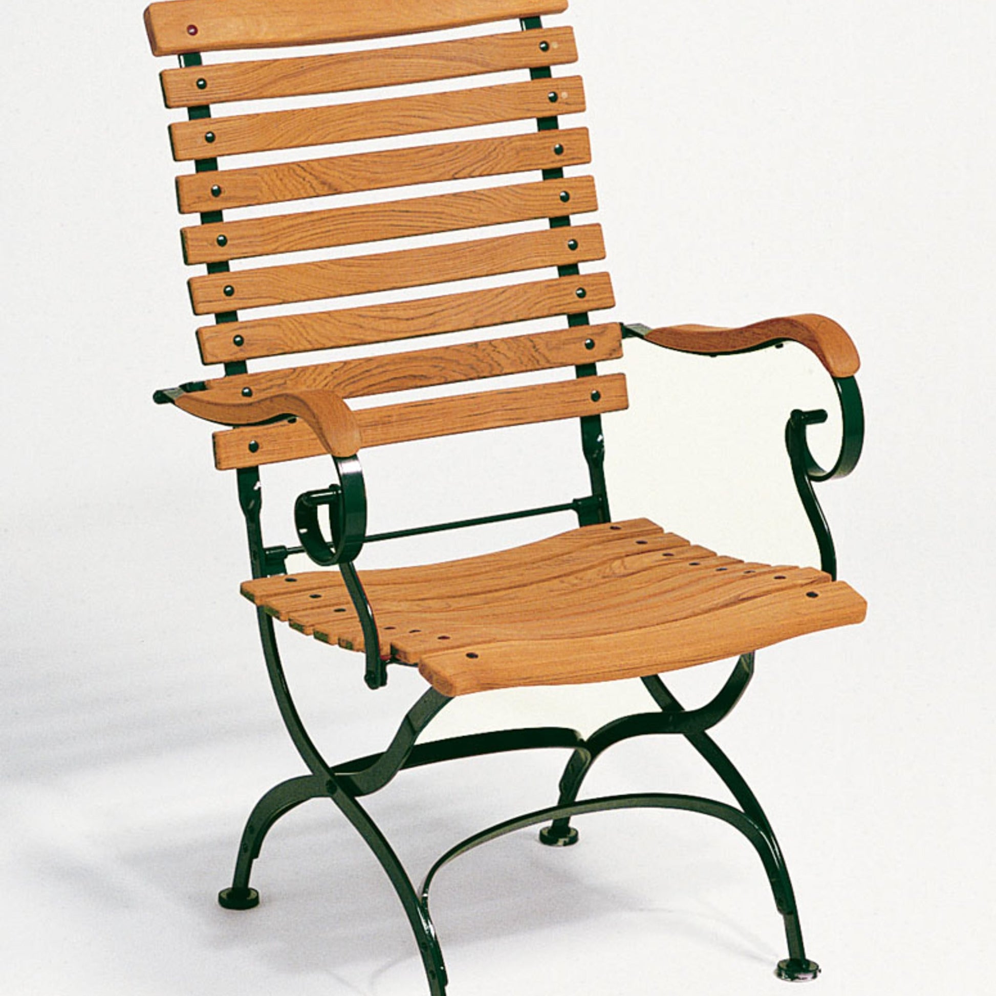 Weishäupl Classic Hochlehner Dunkelgrün mit geschwungener Teak-Belattung