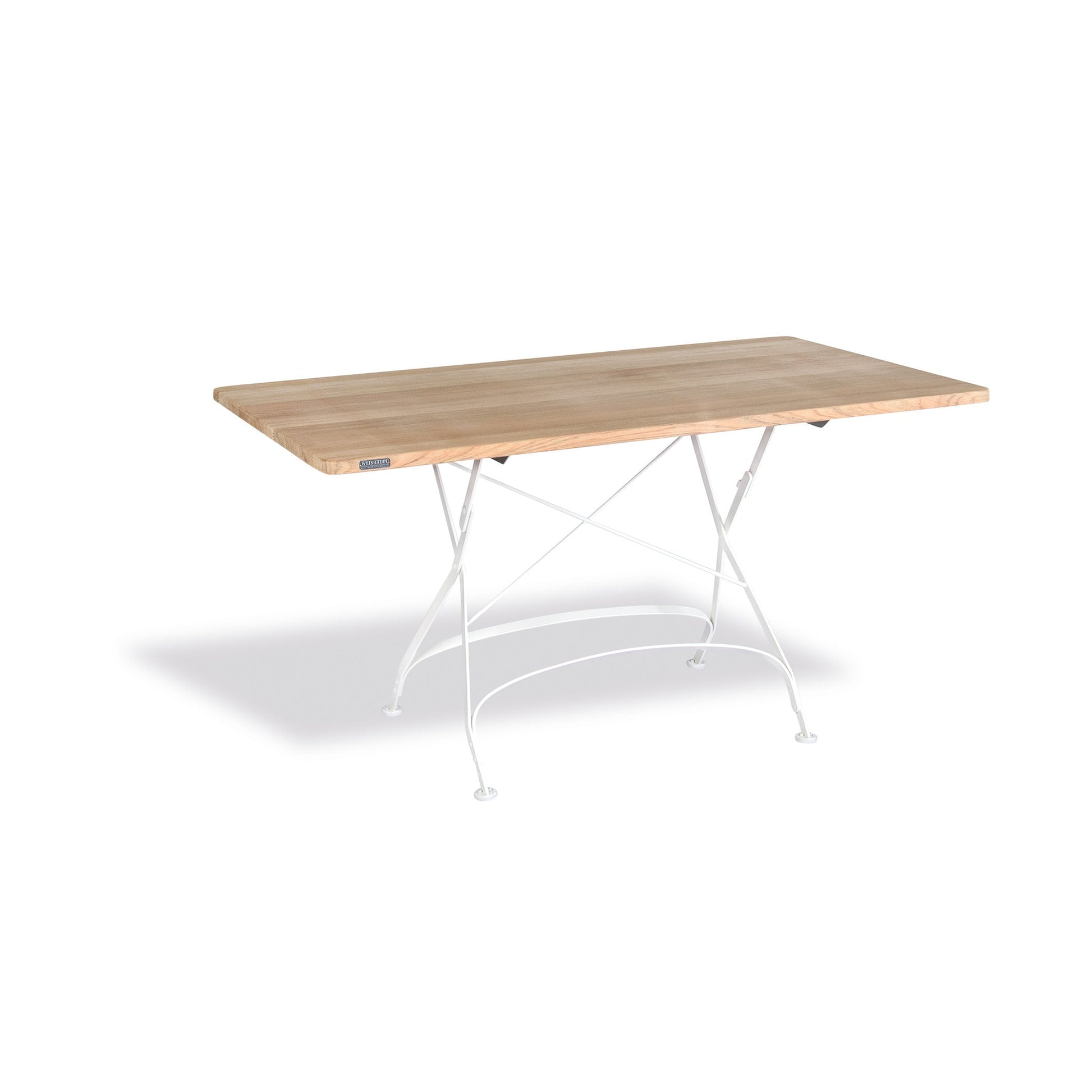 Weishäupl Classic Tisch 140 × 80 cm Weiß mit massiver Teakplatte