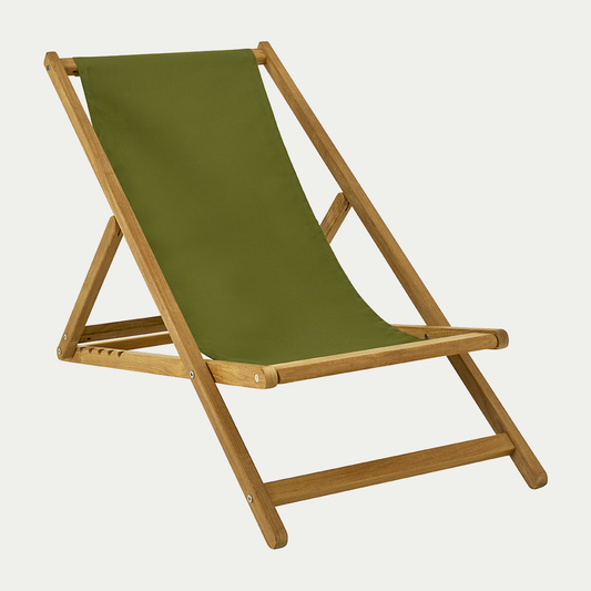 Weishäupl Cabin Liegestuhl aus Teak mit Acryltuch Olive – freigestellt
