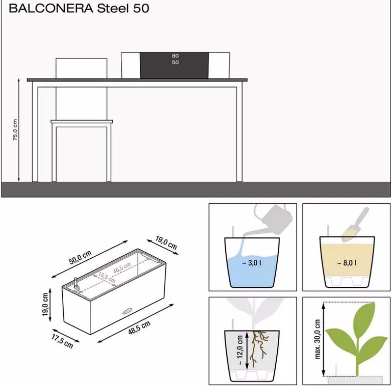 LECHUZA BALCONERA Steel 50 Perlgrau