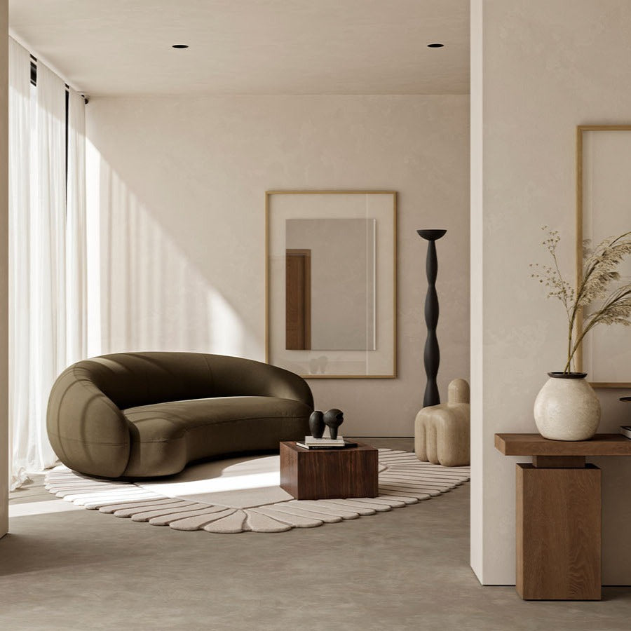 Designspiegel Passepartout mit Eichenrahmen im Wohnraum